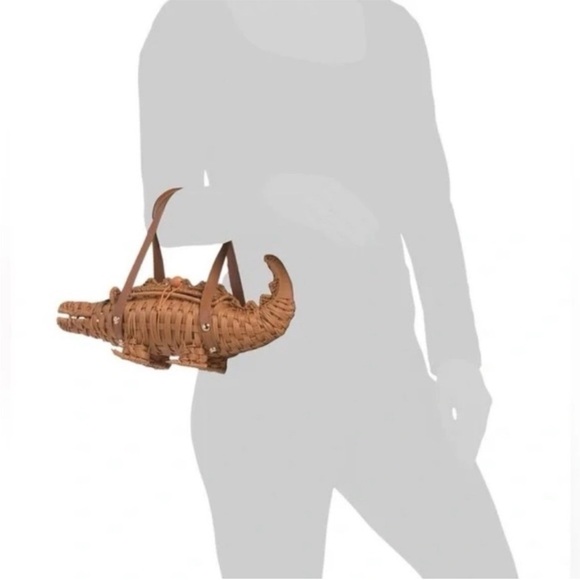 Tommy Bahama | Wicker Woven Crocodile Handbag Purse - Picture 4 of 9